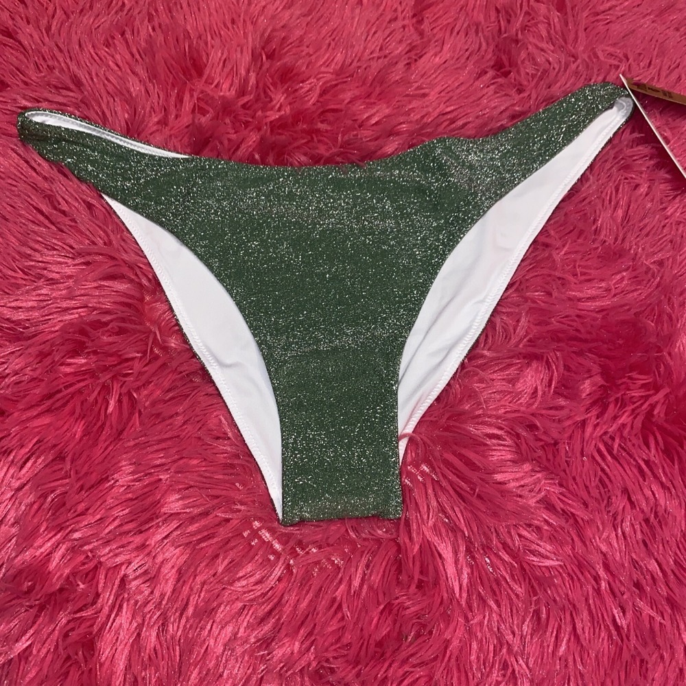 Victorias Secret Swim BRAZILIAN Bikini Bottom Shimmer Sexy Green Size Large